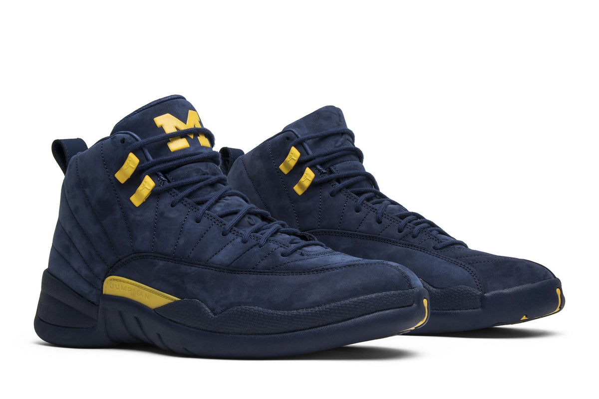Jordan 12 Retro Michigan BQ3180-407 College Navy Amarillo Men's Sneakers