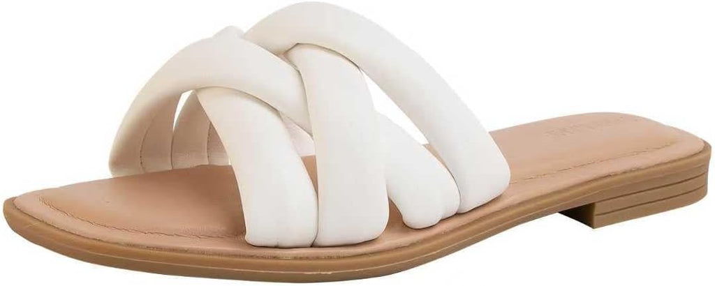 Women's White Braided Flat Slide Sandals — view 1