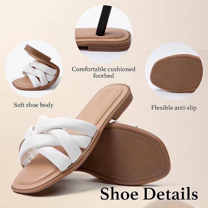 Women's White Braided Flat Slide Sandals — view 5