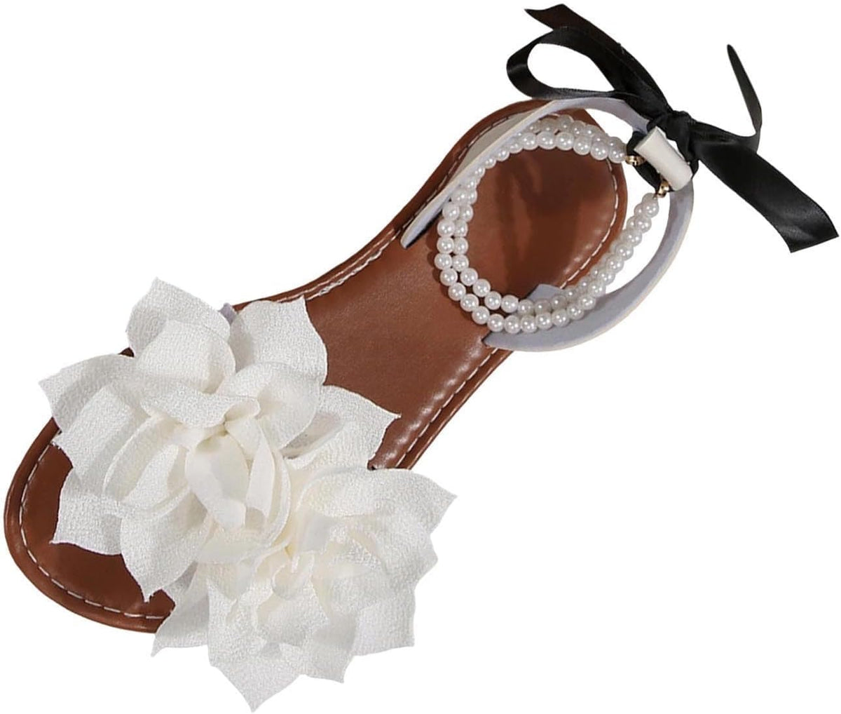Women's Floral Pearl-Strap Flat Sandals - view 38