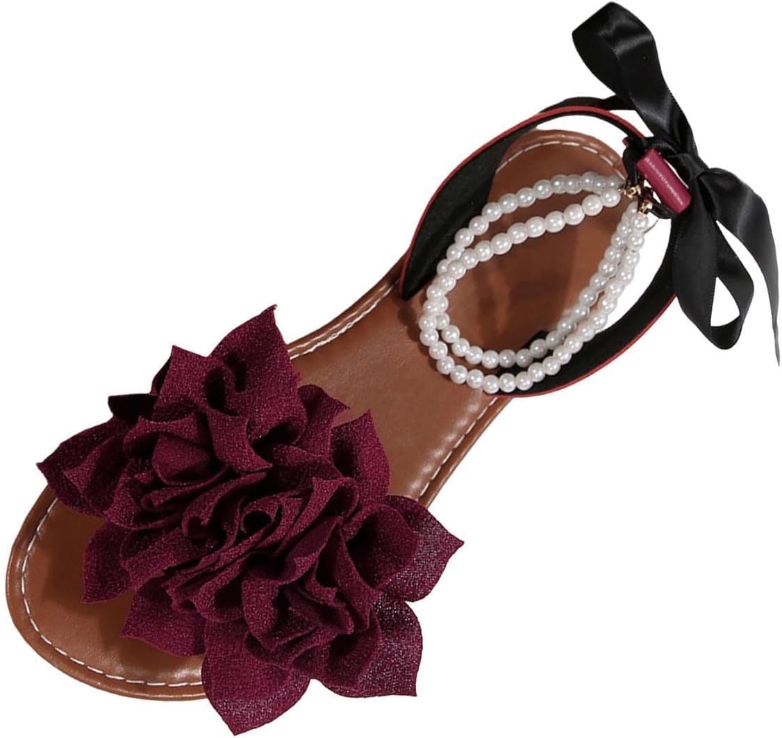 Women's Floral Pearl-Strap Flat Sandals - view 1