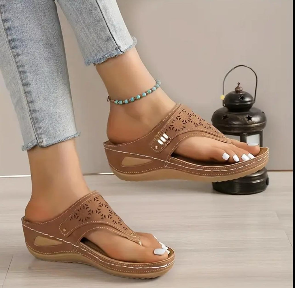 Women's Buckle Thong Wedge Sandals - view 6