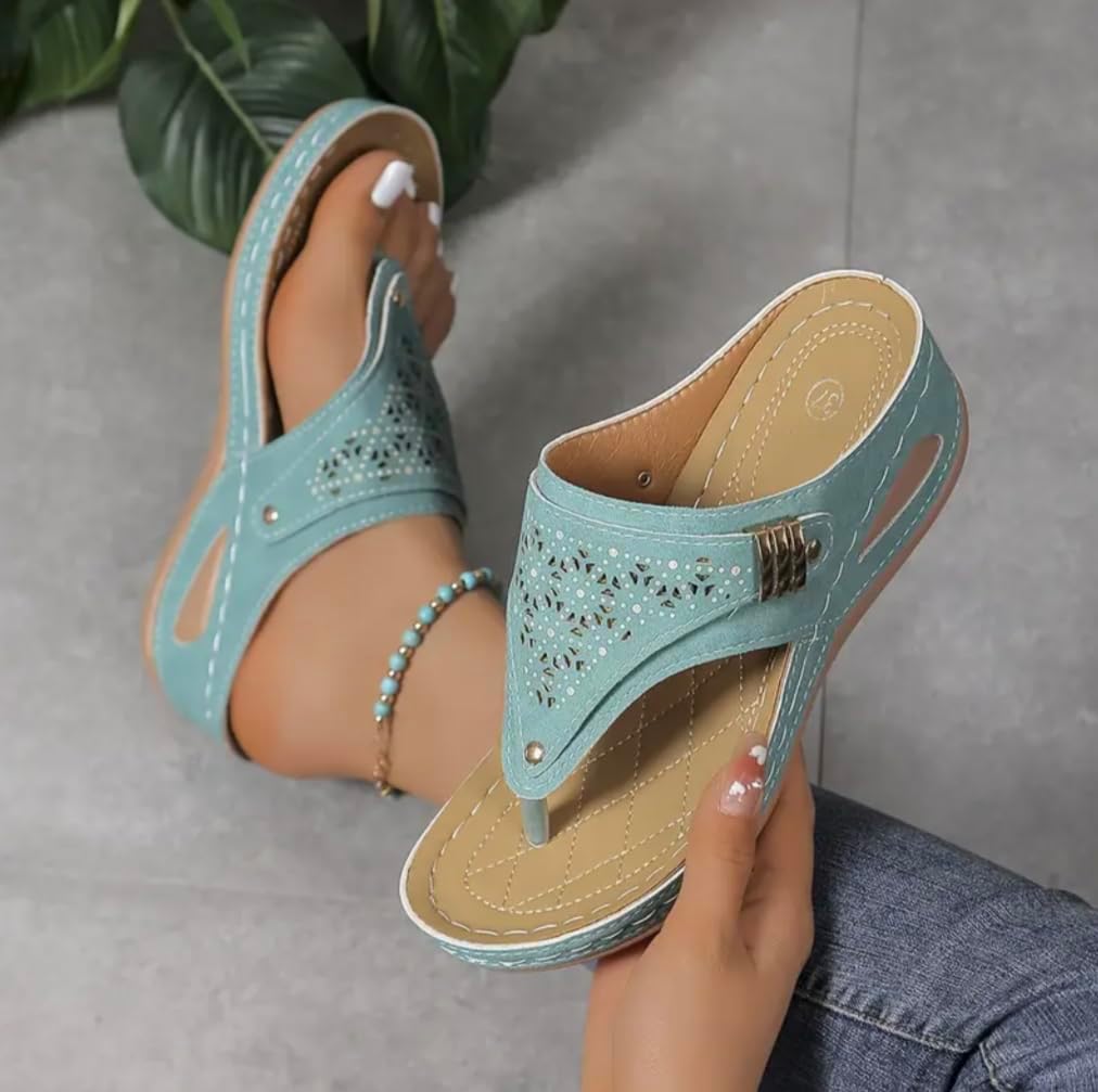 Women's Buckle Thong Wedge Sandals - view 9