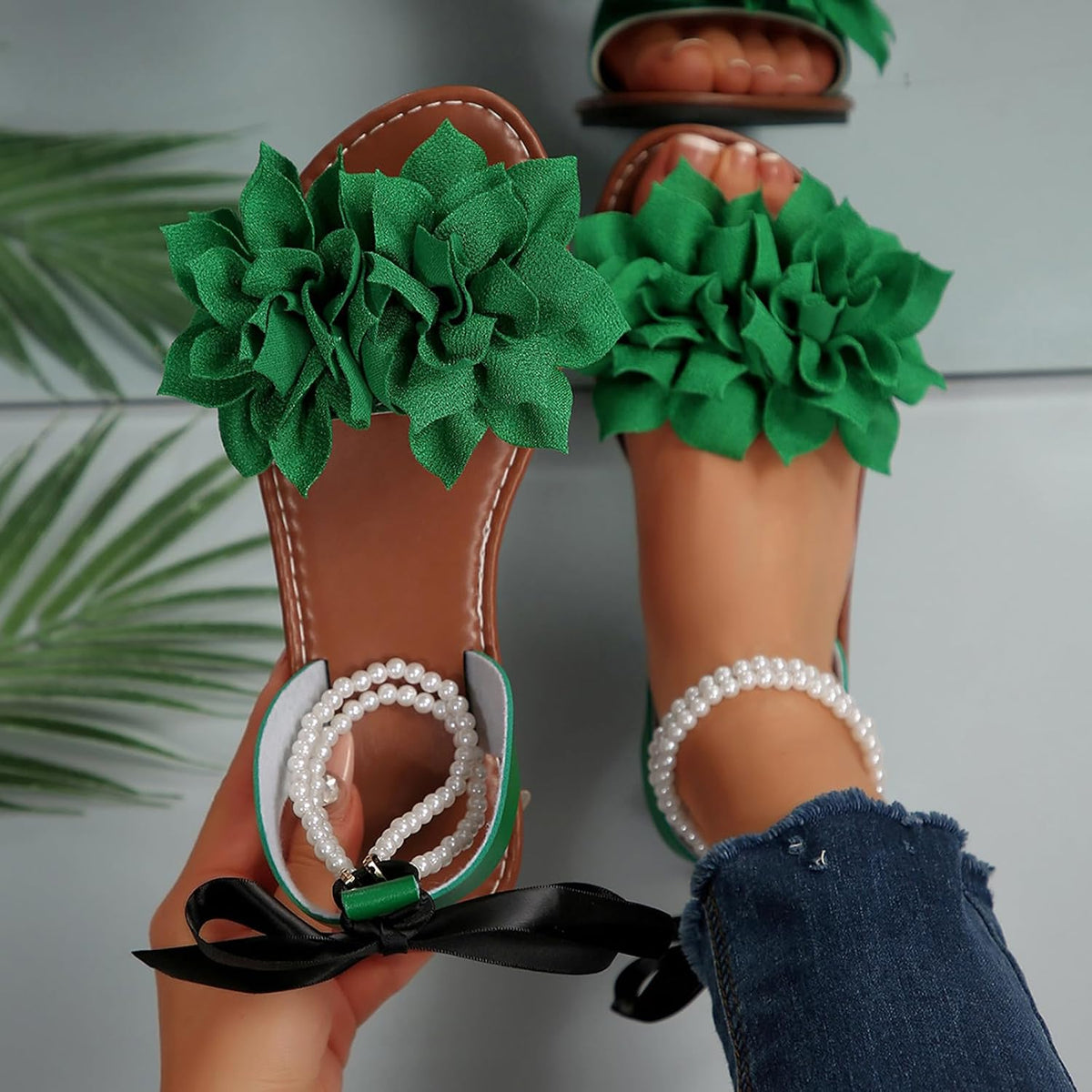 Women's Floral Pearl-Strap Flat Sandals - view 27