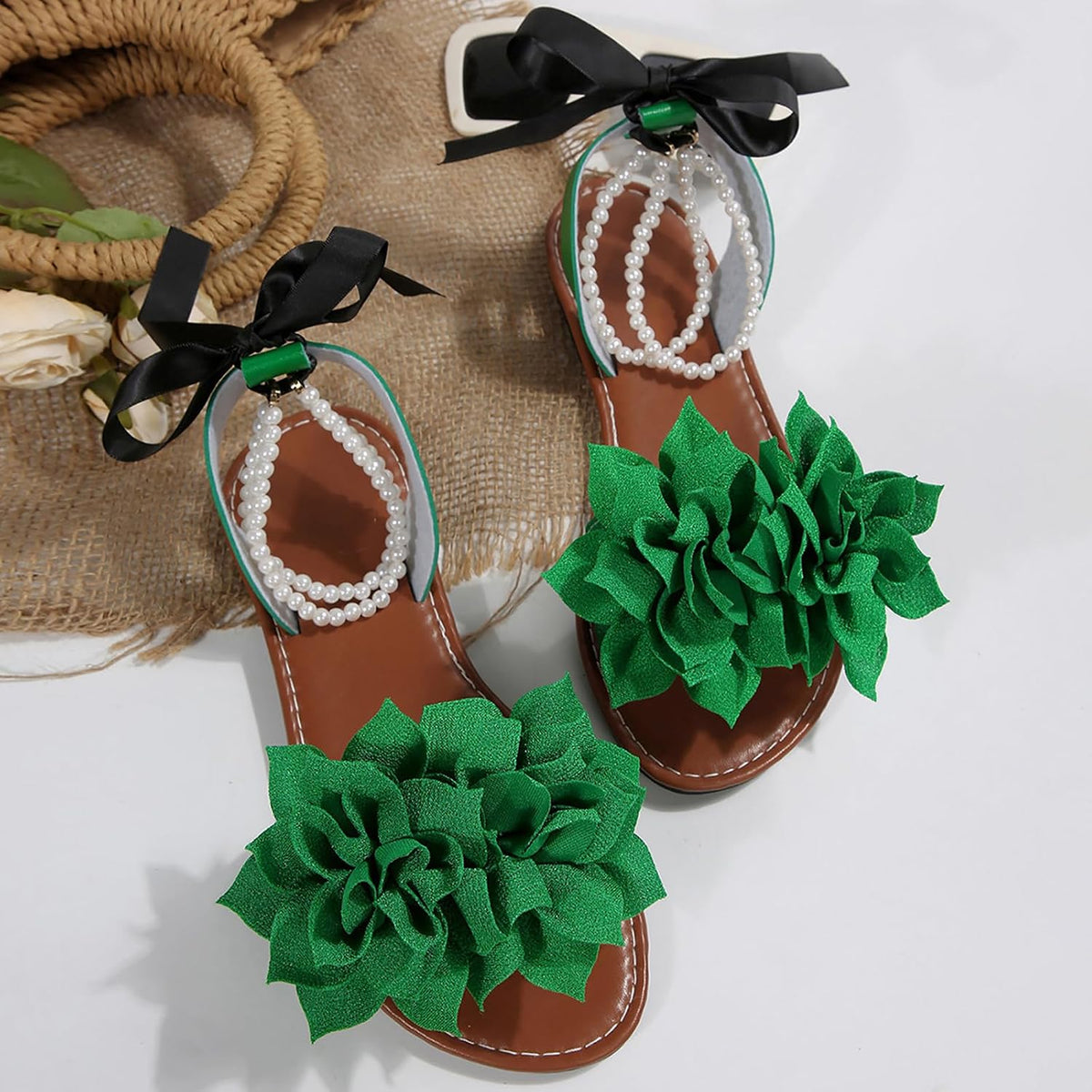 Women's Floral Pearl-Strap Flat Sandals - view 31