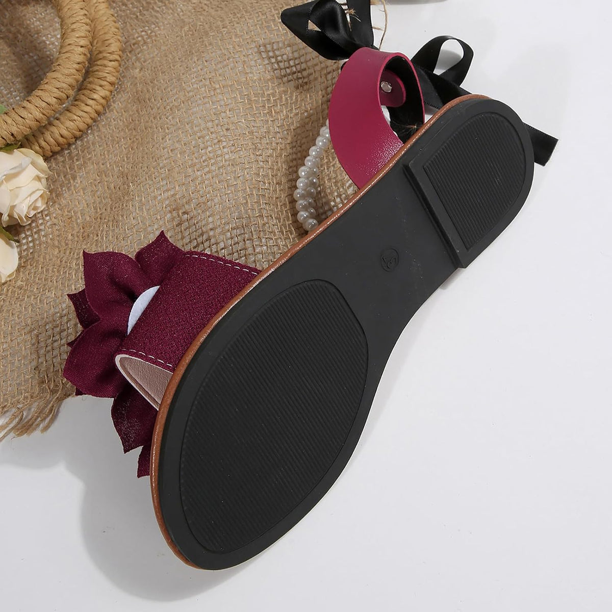 Women's Floral Pearl-Strap Flat Sandals - view 3