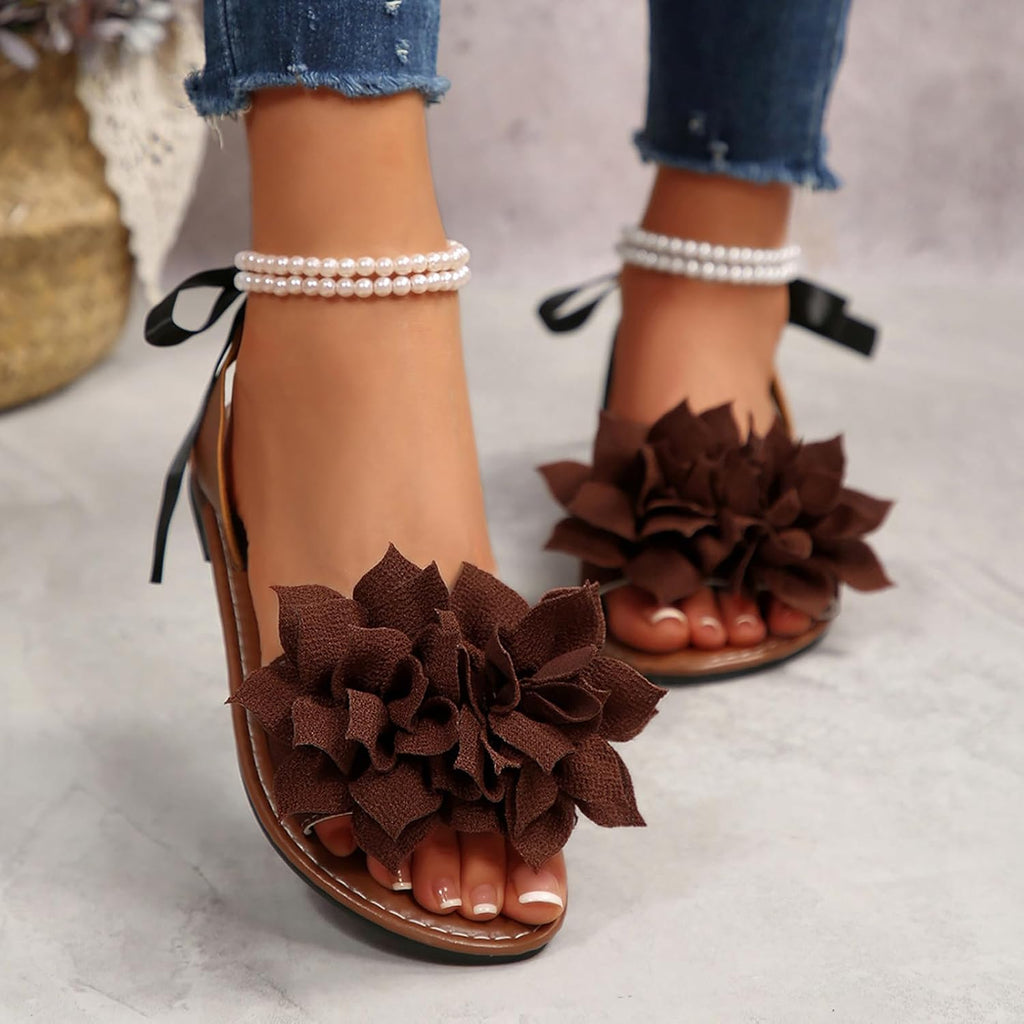 Women's Floral Pearl-Strap Flat Sandals - view 22