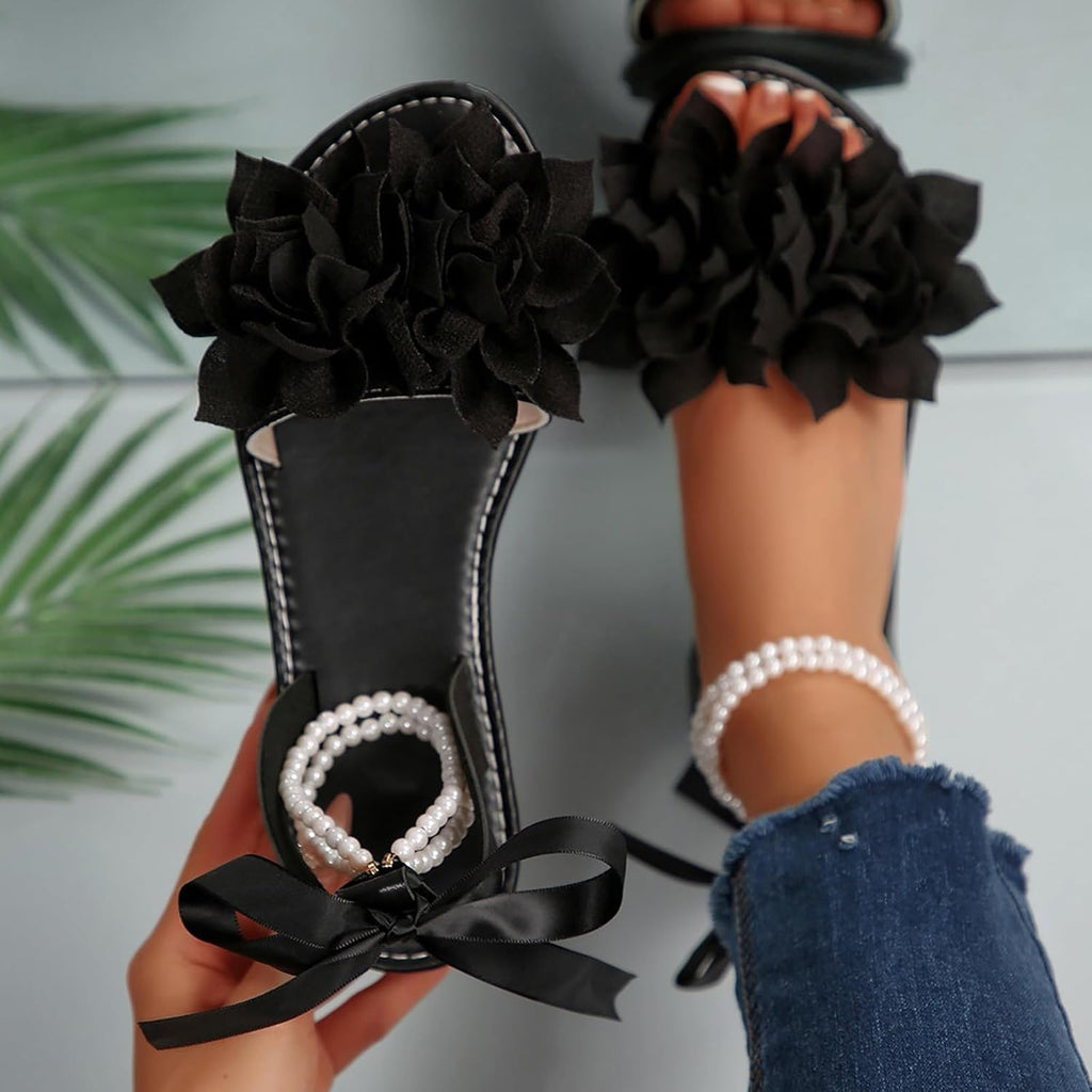 Women's Floral Pearl-Strap Flat Sandals - view 15
