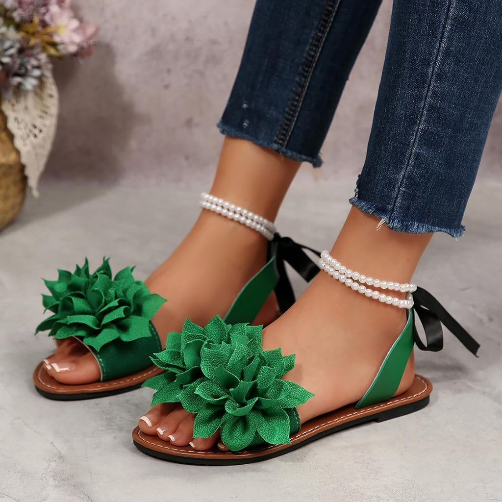 Women's Floral Pearl-Strap Flat Sandals - view 29