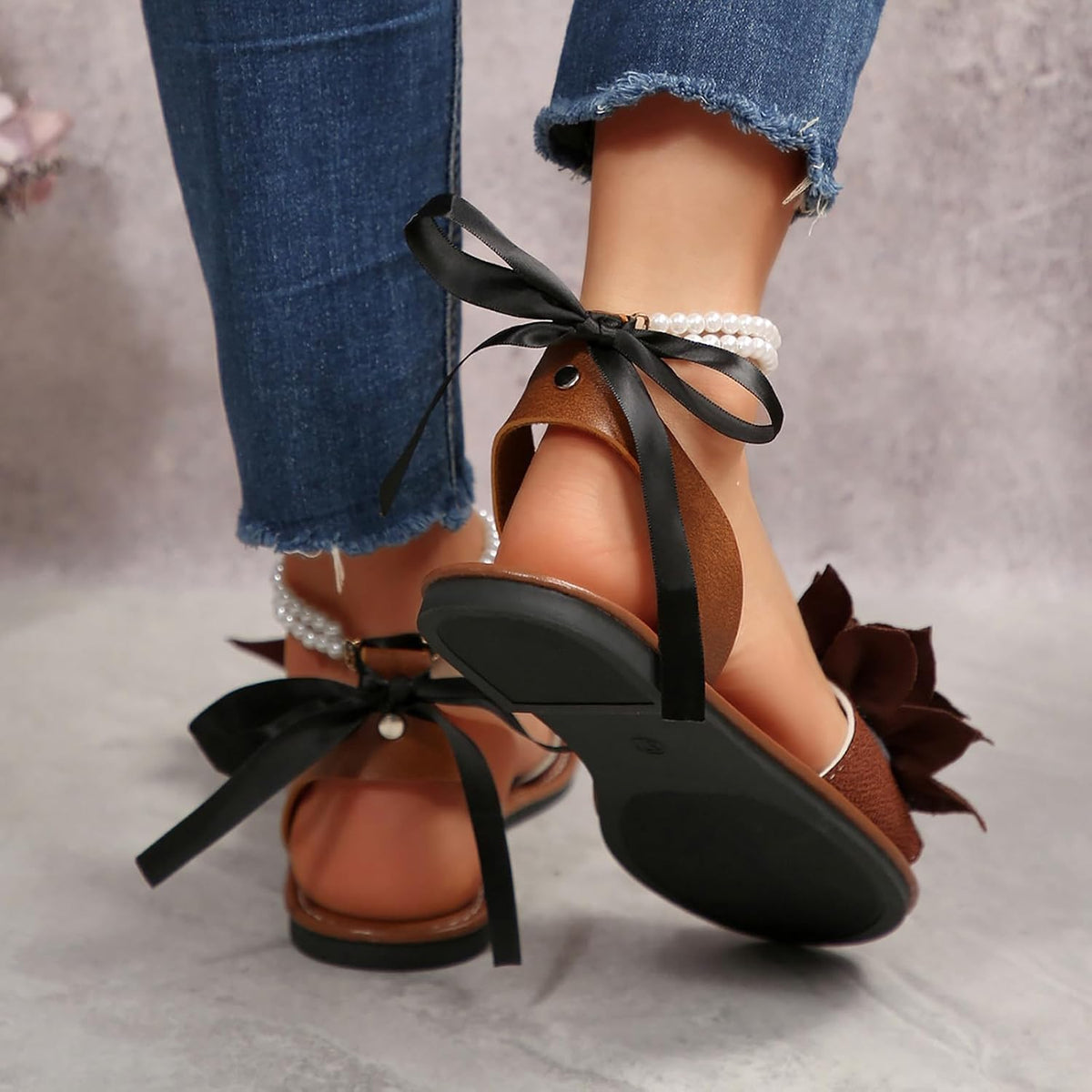 Women's Floral Pearl-Strap Flat Sandals - view 23