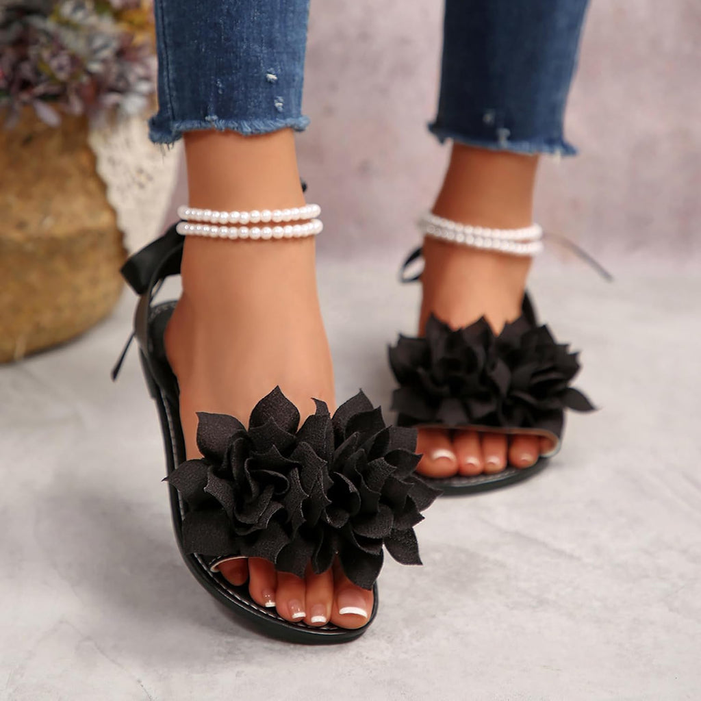 Women's Floral Pearl-Strap Flat Sandals - view 17