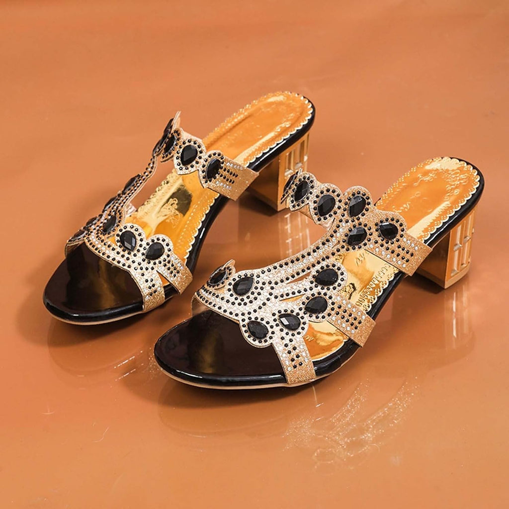 Women's Jeweled Cutout Block Heel Slides - view 9
