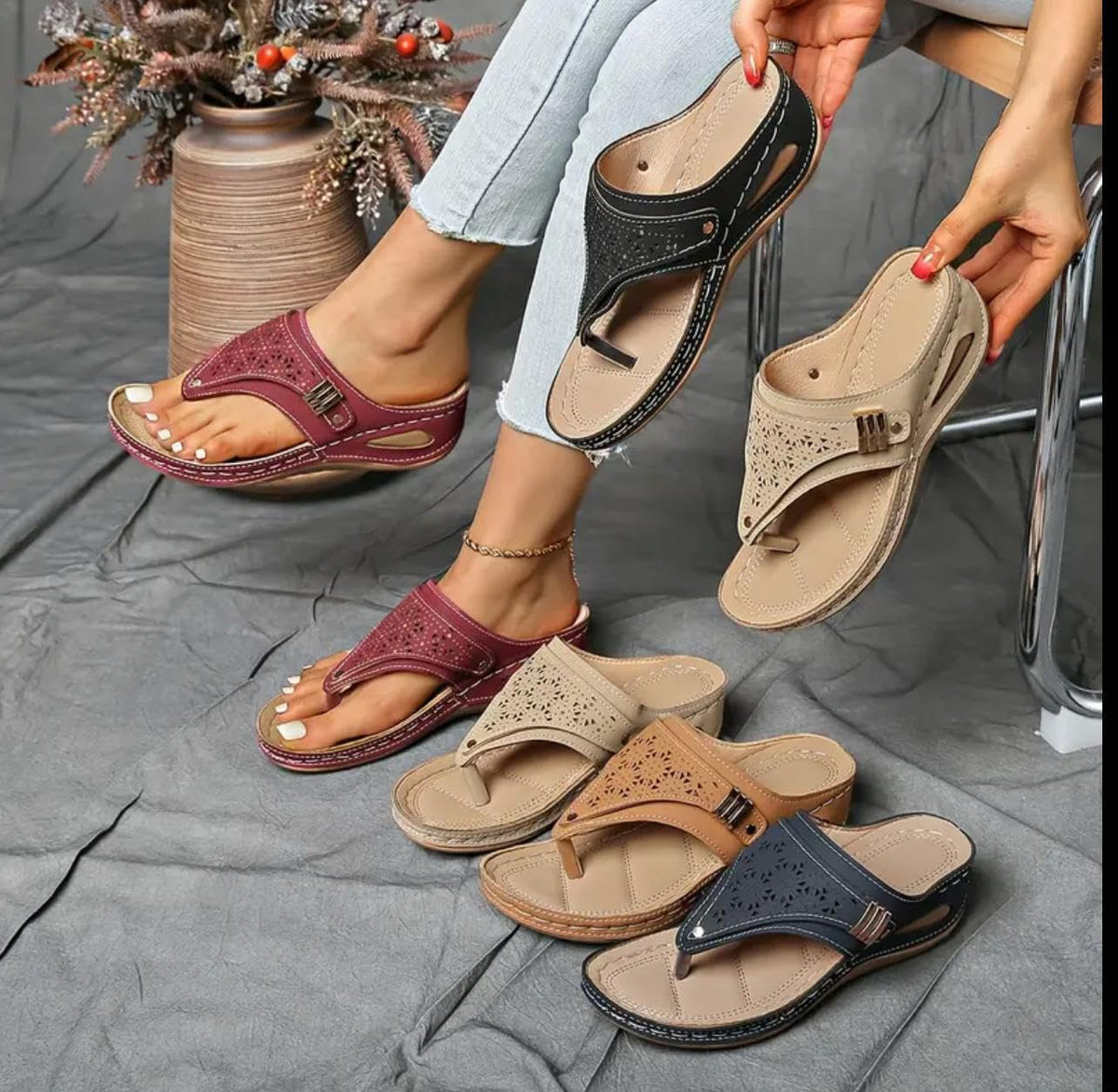 Women's Buckle Thong Wedge Sandals - view 22