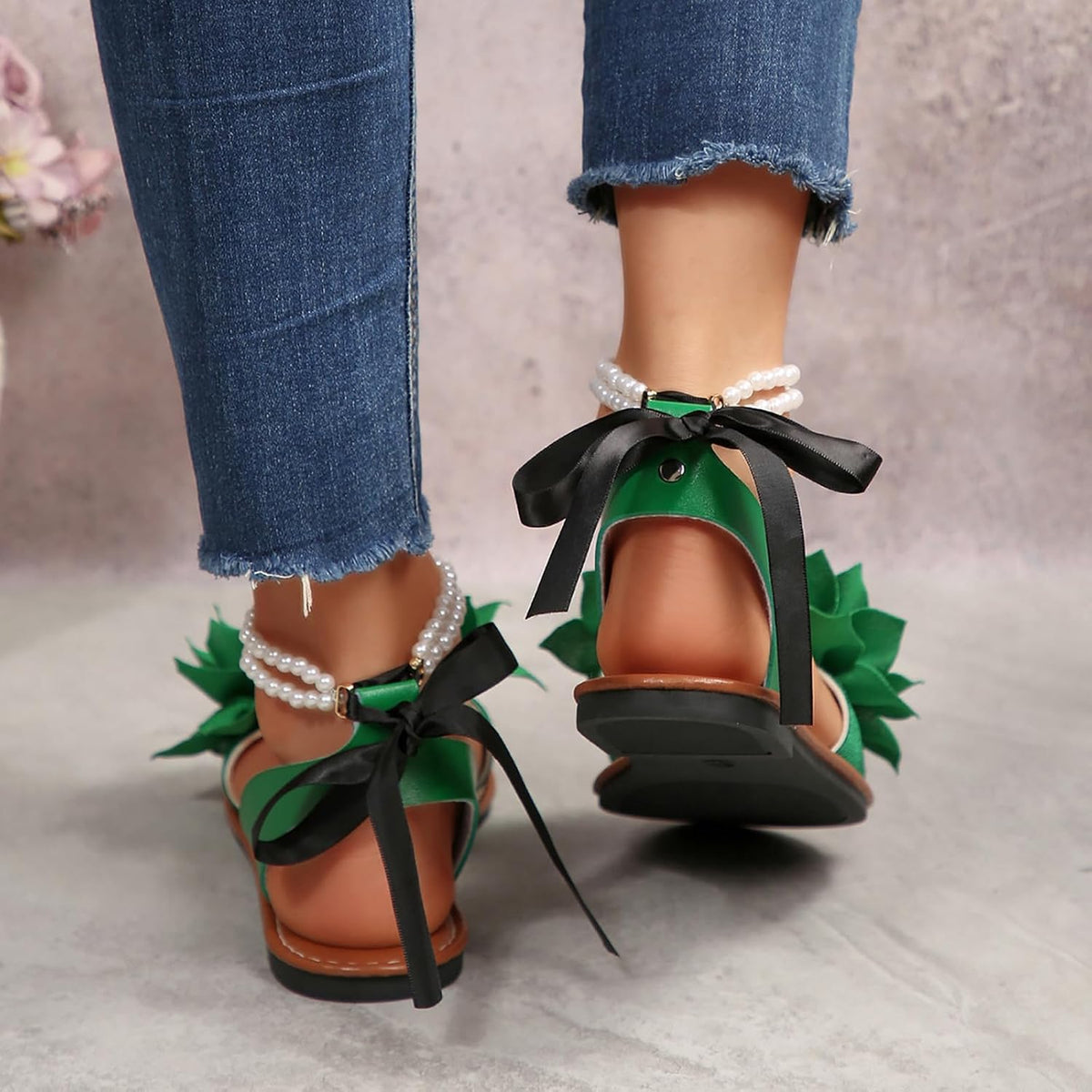 Women's Floral Pearl-Strap Flat Sandals - view 28