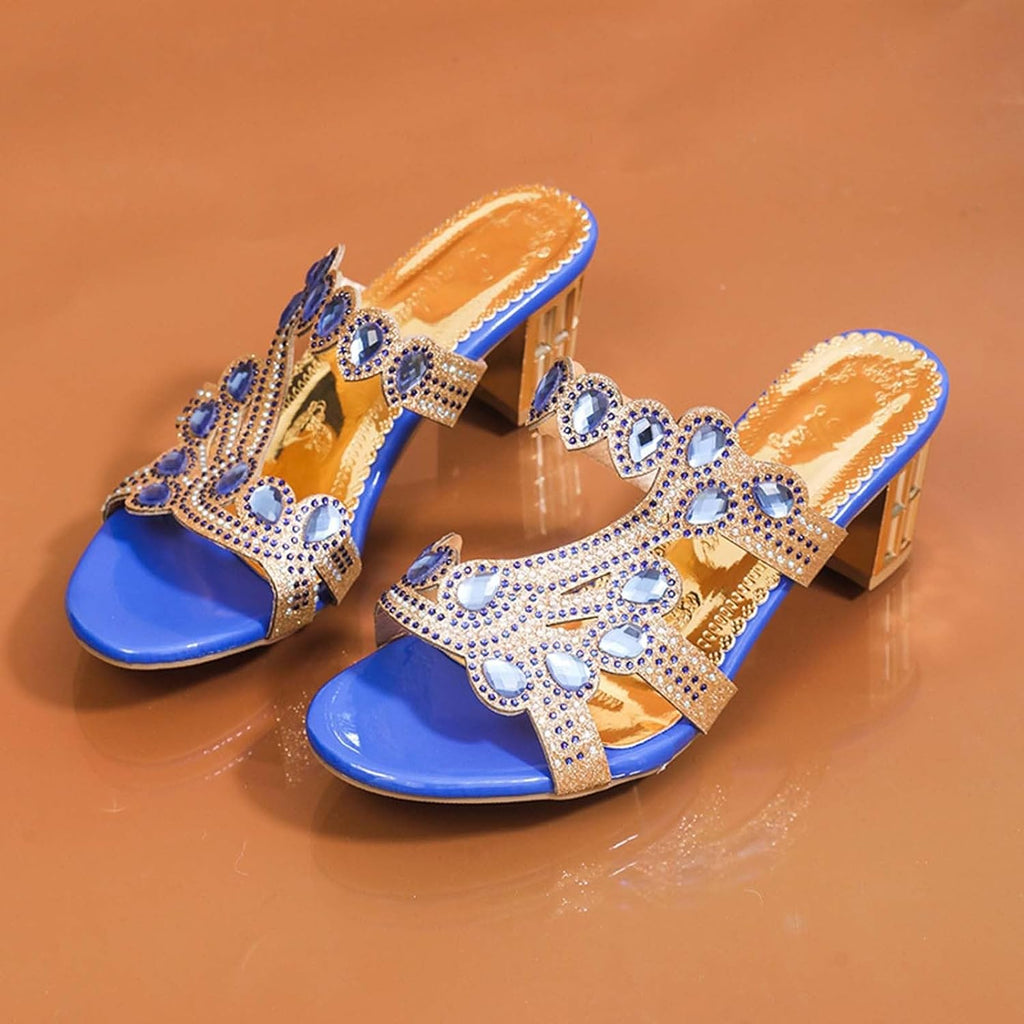 Women's Jeweled Cutout Block Heel Slides - view 4