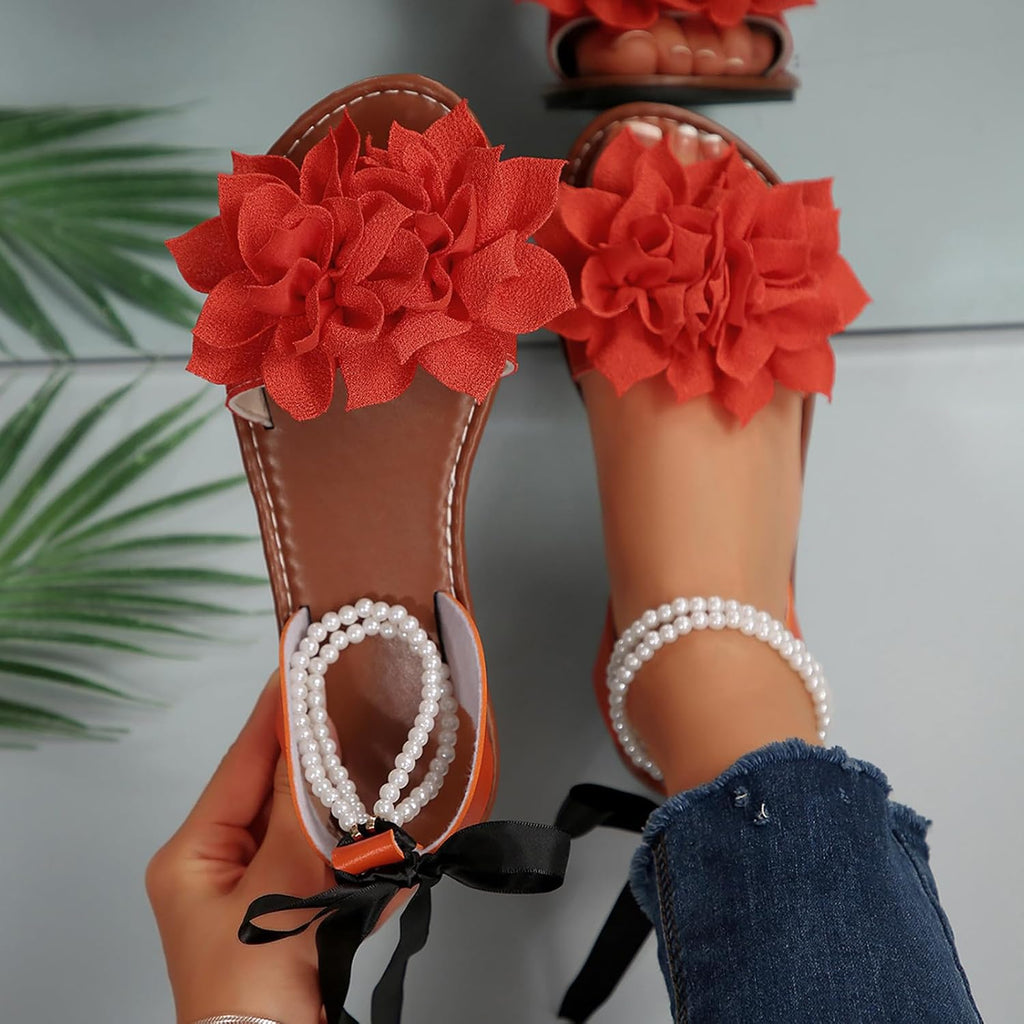 Women's Floral Pearl-Strap Flat Sandals - view 33
