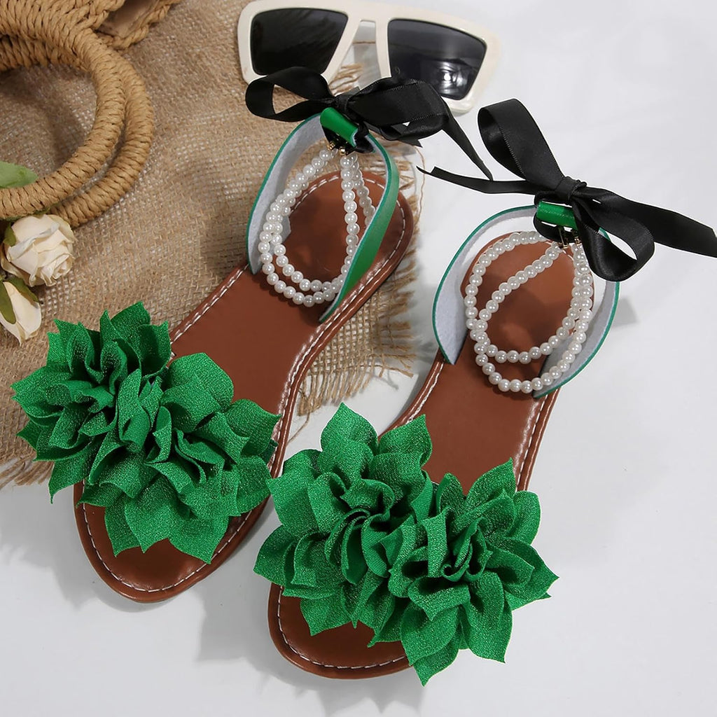 Women's Floral Pearl-Strap Flat Sandals - view 30