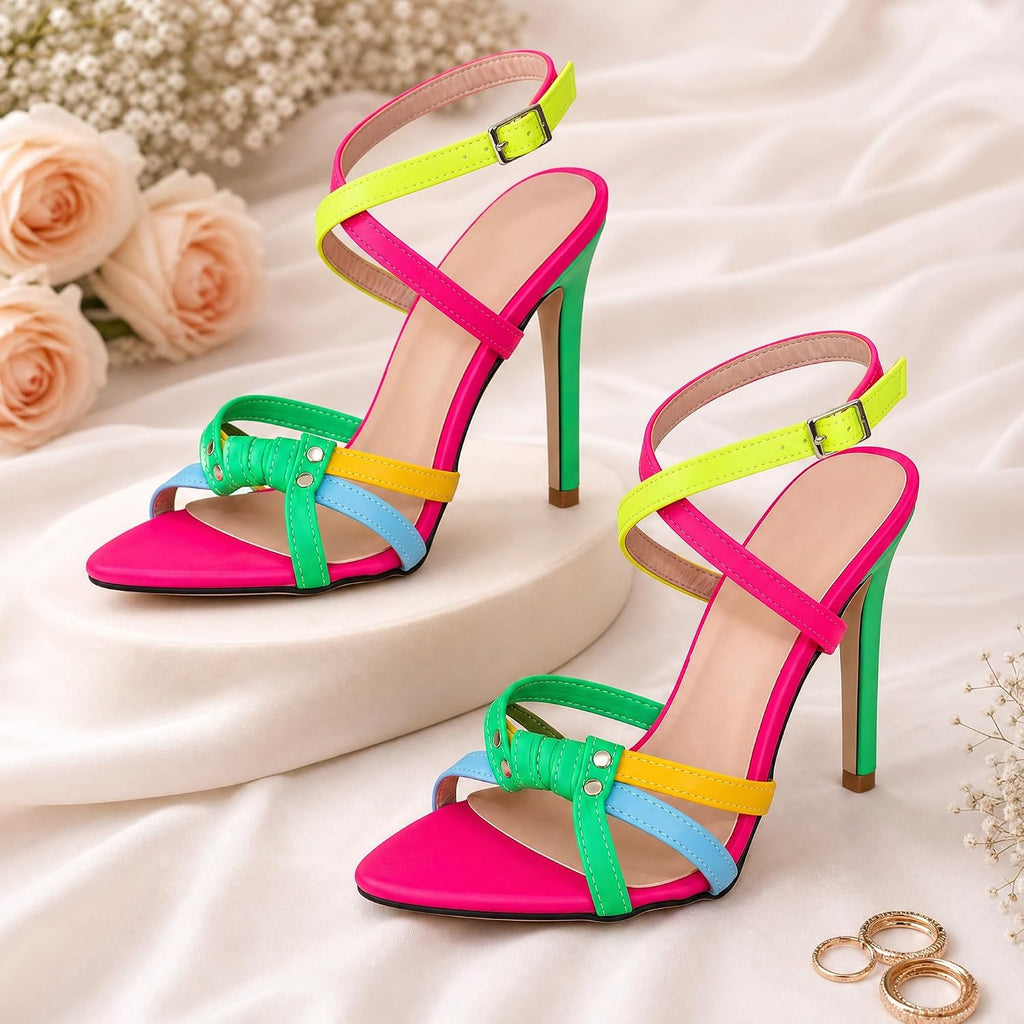 Women's Neon Multicolor Stiletto Sandals - view 2