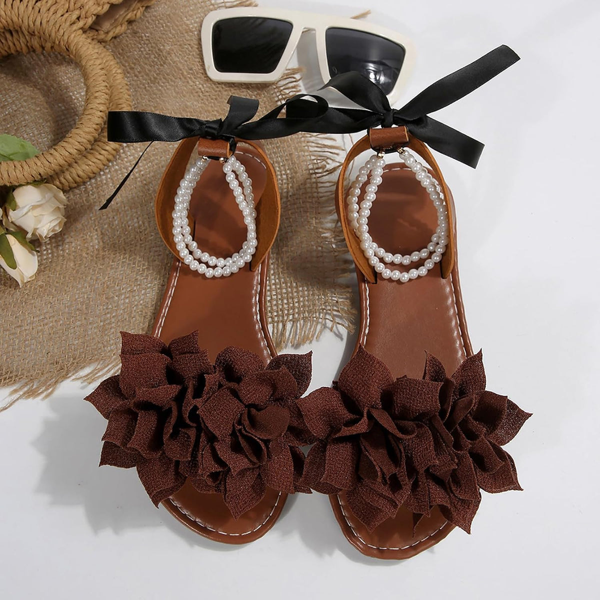 Women's Floral Pearl-Strap Flat Sandals - view 24